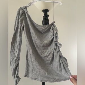 1. State Asymmetrical one shoulder Gray Ruched Blouse
